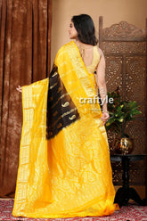 Stunning coal black and yellow kanjivaram silk saree - perfect for any occasion yellow black saree 5