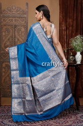 Stunning Cyan Cobalt Blue Manipuri Silk Saree with Intricate Zari Work - Craftyle