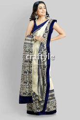 Stunning hand block print pure mulberry silk saree - black white woman printed saree 3