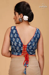 Stunning venice blue & white dabu pure cotton blouse blue patterned sleeveless crop deep 2