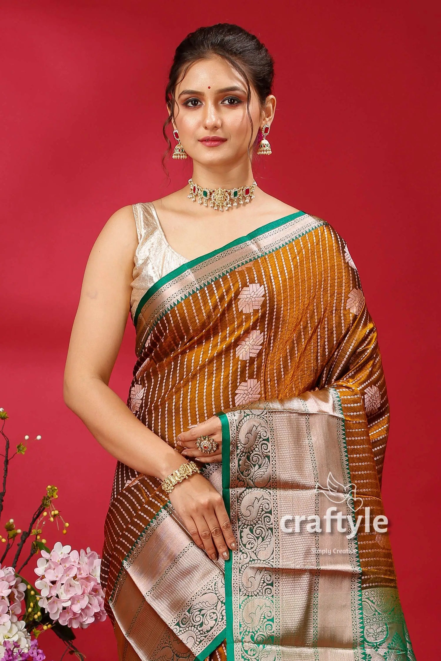 Stunning walnut brown kosha silk saree - luxurious indian wedding attire woman brown silver saree 2