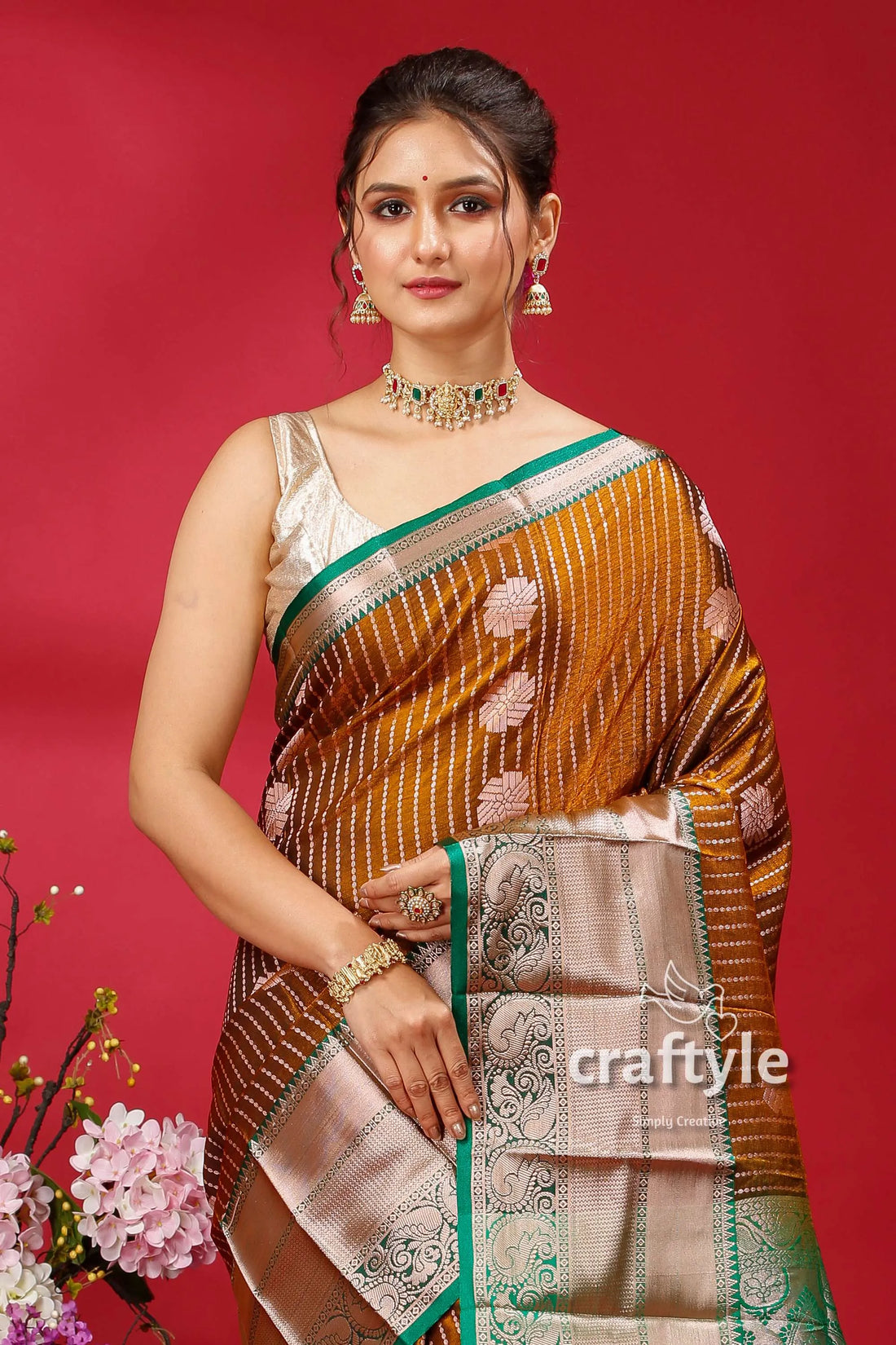 Stunning walnut brown kosha silk saree - luxurious indian wedding attire woman silver 2