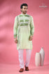 Stylish cotton punjabi for men with dhakai jamdani special occasions light green men’s kurta intricate 1