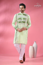 Stylish cotton punjabi for men with dhakai jamdani special occasions men’s light green kurta intricate 5
