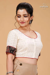 Stylish off white hakoba cotton blouse woman white short-sleeved blouse red 4