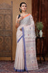Stylish paris white handloom cotton saree with delicate stitching woman white checkered saree blue 1