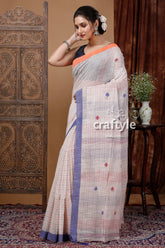 Stylish paris white handloom cotton saree with delicate stitching woman checkered saree 3