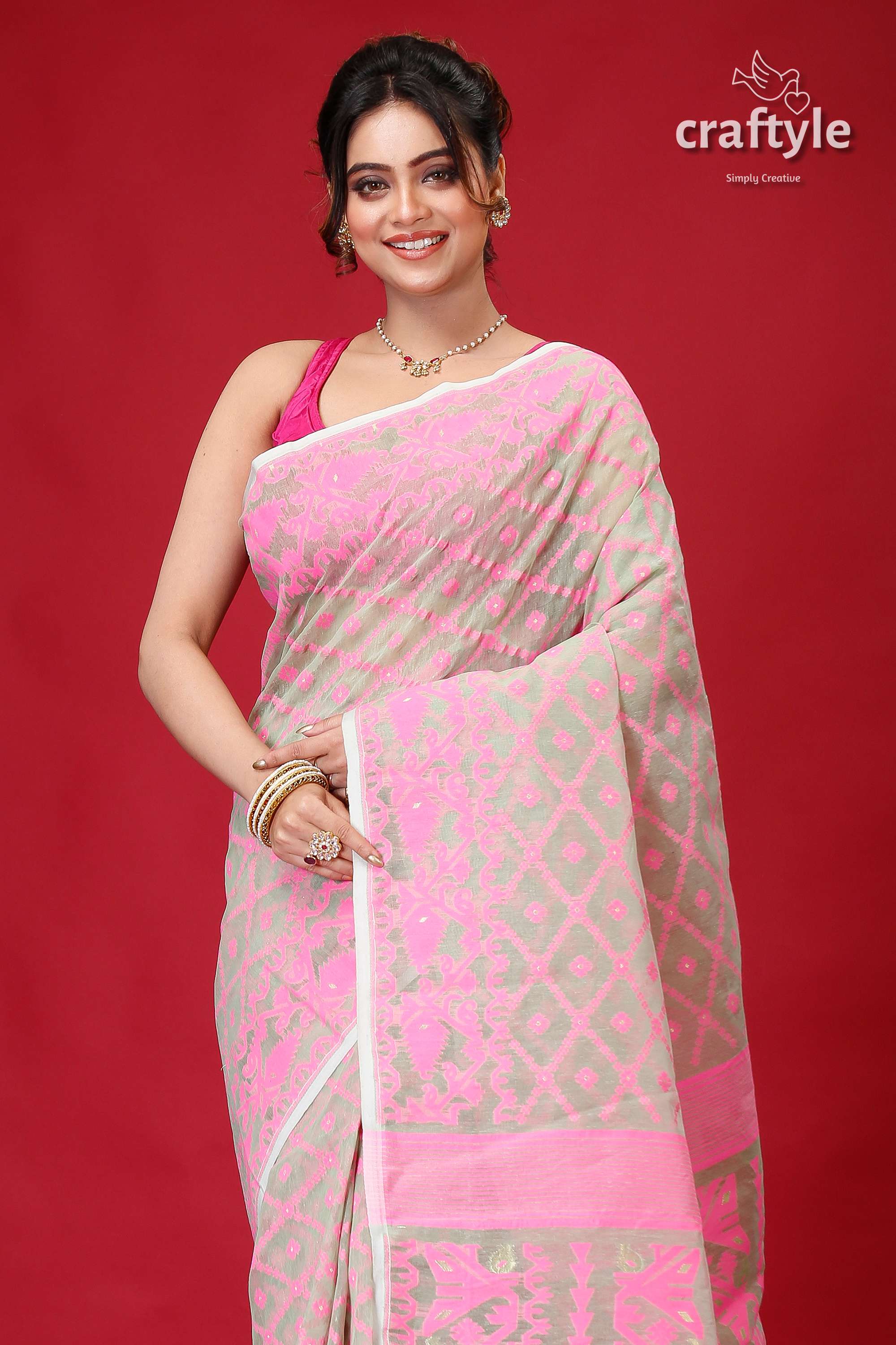 Summer Green Handloom Jamdani Sari-Craftyle