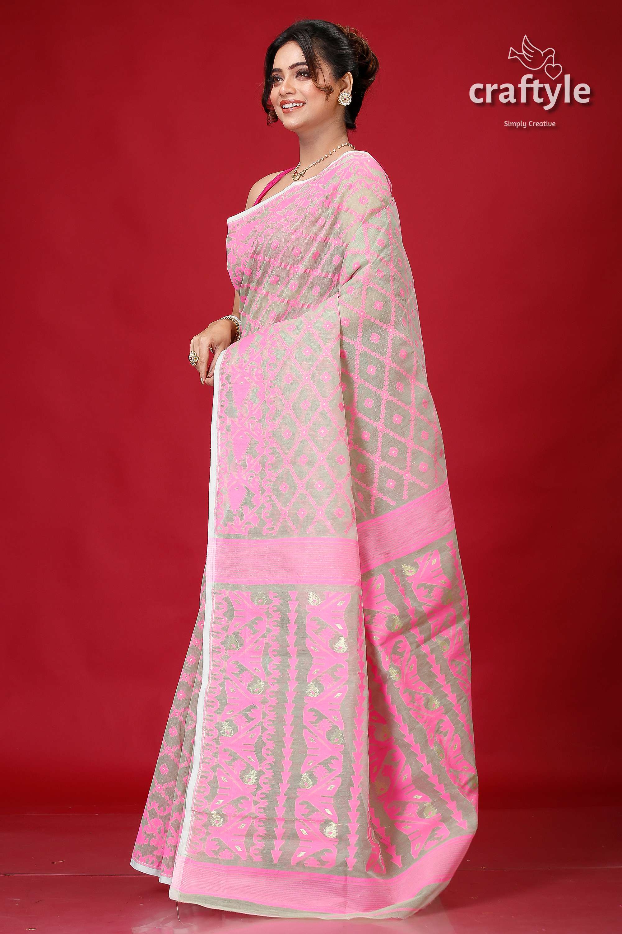 Summer Green Handloom Jamdani Sari-Craftyle