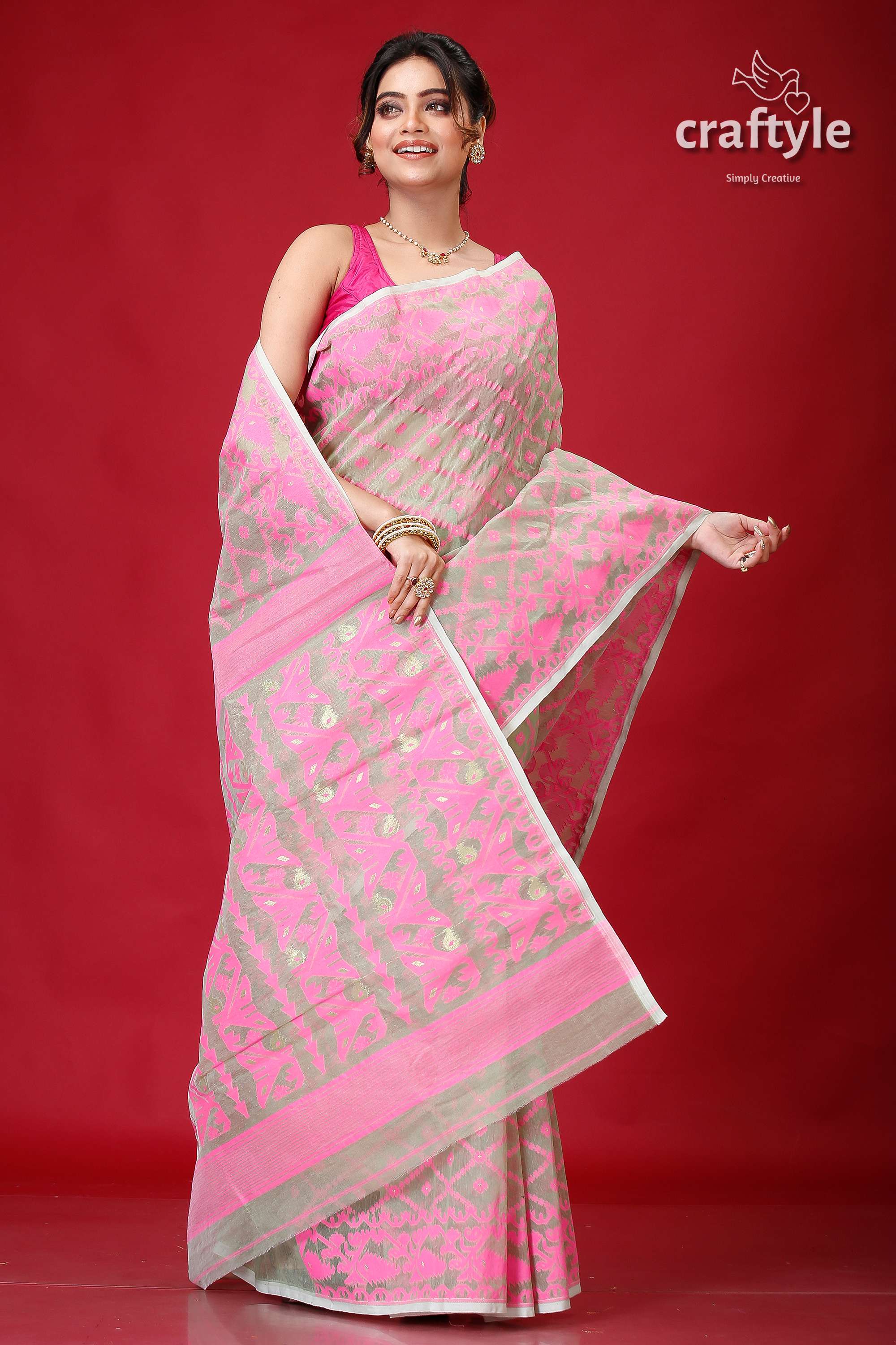 Summer Green Handloom Jamdani Sari-Craftyle