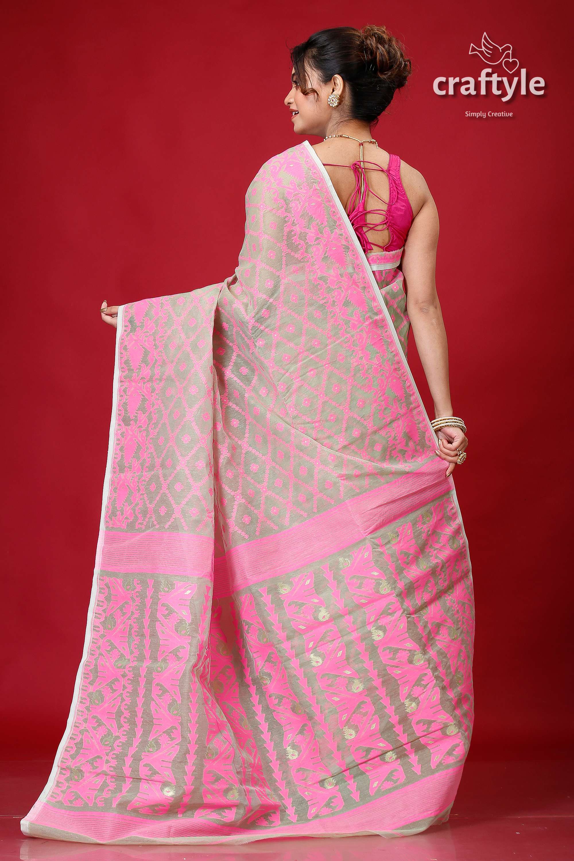 Summer Green Handloom Jamdani Sari-Craftyle