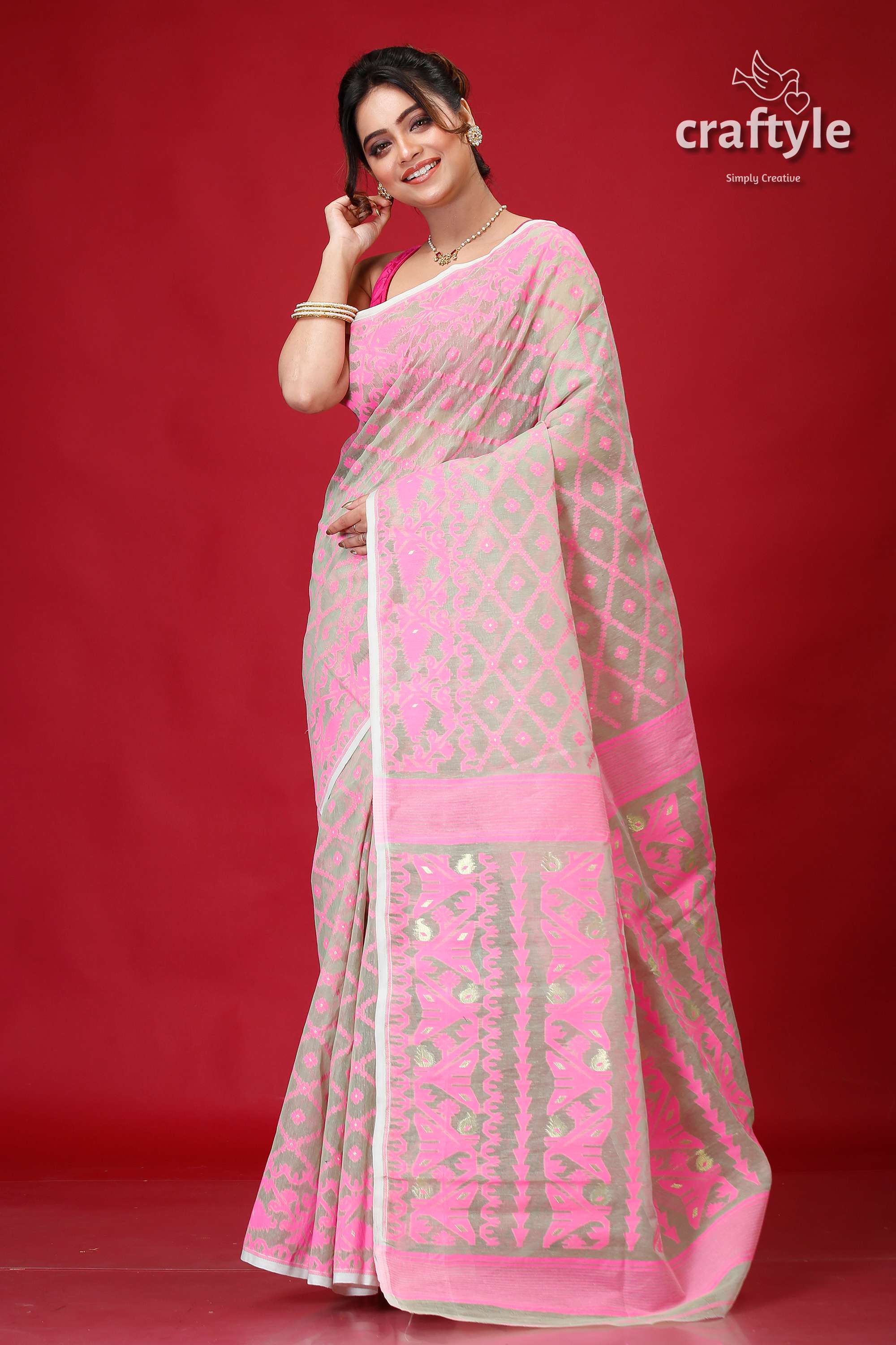 Summer Green Handloom Jamdani Sari-Craftyle