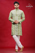 Swamp green white thread hand embroidered kantha men’s kurta embroidered green kurta white pants 1