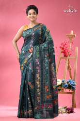 Teal blue multi thread silk kantha saree teal silk saree colorful floral 6