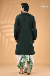 Tiber green exquisite kantha stitch cotton kurta for men men’s dark green kurta white 6
