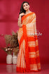 Tiger orange shibori cotton handwoven saree - perfect for summer woman orange white saree 1