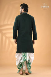 Timber green kantha work cotton kurta for men reverse stitch men’s dark green kurta white 6