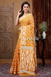 Timeless earth yellow and white jamdani saree - traditional artistry woman yellow white patterned saree 3