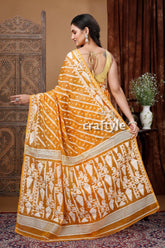 Timeless earth yellow and white jamdani saree - traditional artistry woman yellow white patterned saree 5