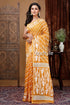 Timeless earth yellow and white jamdani saree - traditional artistry yellow white patterned saree 1