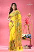 Titanium yellow silk kantha work saree with fish motif woman bright yellow saree intricate 1