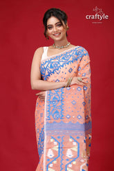 Tonys pink exclusive handloom jamdani sari woman peach blue saree 2