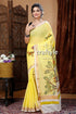 Tree motif hand painted daffodil yellow kerala cotton saree yellow saree tree bird design 1