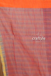 Turkish rose stitched work handloom cotton saree orange pink checkered fabric 6