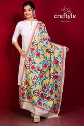 Tussar Silk Embroidered Kantha Dupatta - Craftyle