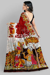Unique village theme handpainted batik pure mulberry silk saree woman batik-printed saree 5