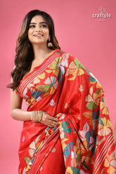 Venetian red flower design silk kantha stitch saree red silk saree colorful floral 2
