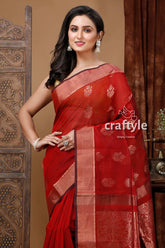Vivid burgundy zari work handloom saree - intricate design red saree gold accents 2