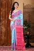 Vivid sky blue-magenta all-over work jamdani saree woman blue pink saree 1
