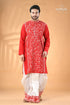 Warli design vivid red kantha stitch cotton kurta for men men’s red embroidered cotton panjabi 1