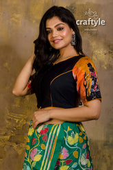 Wax batik pure cotton blouse woman black patterned blouse green 3