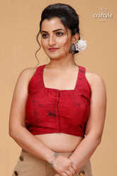 Wax batik pure cotton blouse with multicolor bird motif woman red sleeveless crop square 1