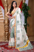 White and basil green hand block kerala cotton saree woman white saree green yellow 1