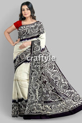 White and black soru tuli hand batik mulberry pure silk saree woman black white patterned saree 4