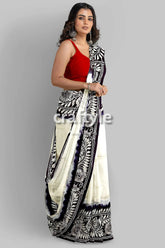 White and black soru tuli hand batik mulberry pure silk saree woman white black patterned saree 2
