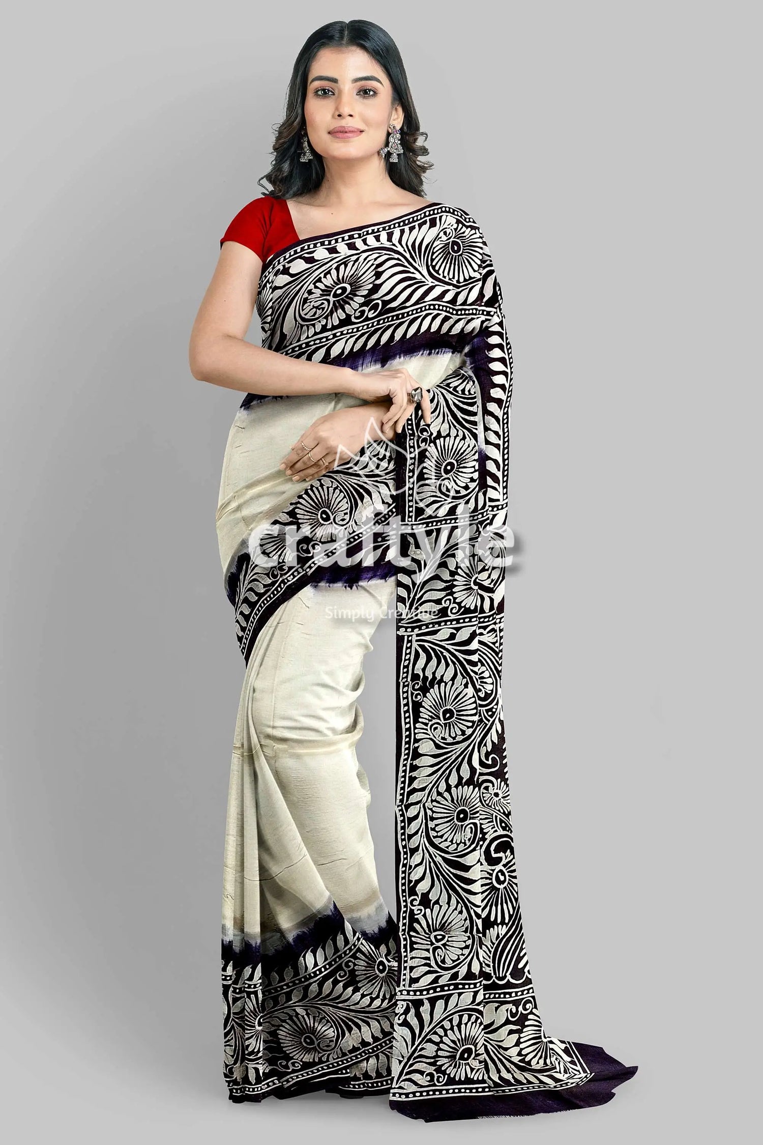 White and black soru tuli hand batik mulberry pure silk saree woman patterned saree 3