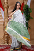 White and pickle green hand block kerala cotton saree white green patterned saree 1