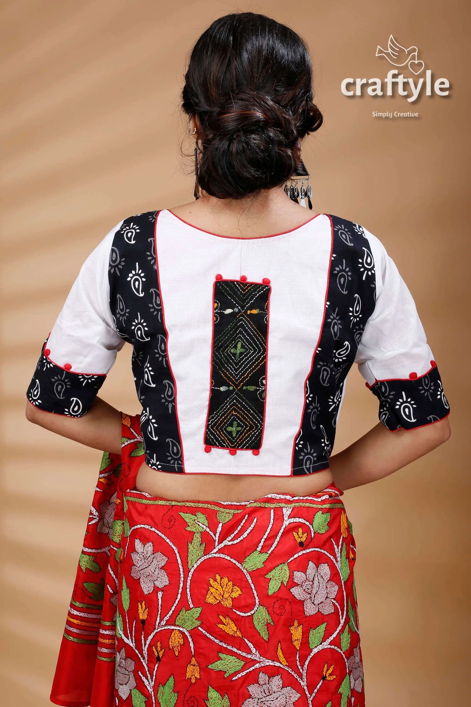 White & black patch work designer cotton blouse woman’s patterned blouse 2