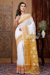 White earth yellow bengal jamdani saree for a touch of elegance white gold embroidered saree 1