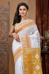 White earth yellow bengal jamdani saree for a touch of elegance white gold saree 2