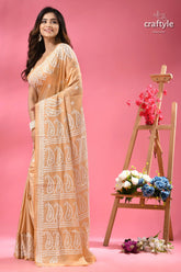 White gujrati embroidery work soft amber silk saree beige saree white paisley embroidery 3