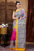 White & hot pink floral motif hand block mulberry pure silk saree woman colorful saree 1