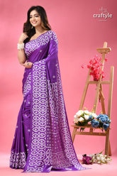 White kutch embroidered french violet silk saree beautiful purple white patterned silk 4