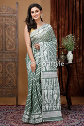 White oxley green jamdani saree - intricate design for a perfect look woman patterned saree 3
