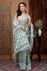 White oxley green jamdani saree - intricate design for a perfect look woman patterned saree 1