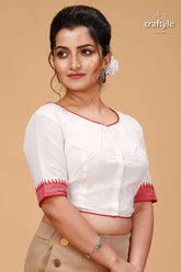 White pure cotton blouse with exquisite kantha patchwork white blouse red trim zig-zag 4